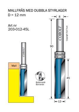 Mallfräs D12 L45 TL90 S8